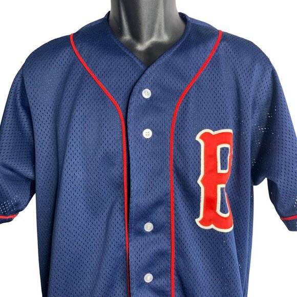 Vintage Wilson Boston Red Sox Jersey L Blue Mesh Buttons No 12 Satin Patches - Picture 2 of 6